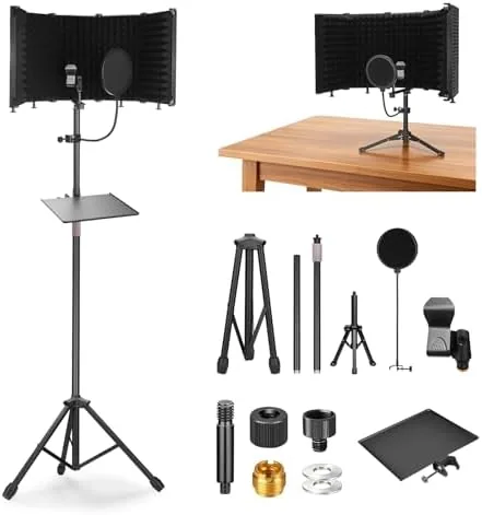Microphone Isolation Shield with Tripod Stand & Pop Filter | Mic Stand With Isolation Review: Tested and Rated