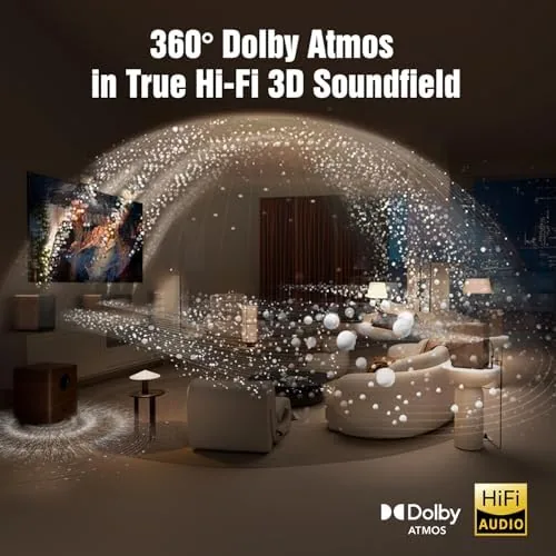 The soundbar setup playing an Atmos movie scene with action