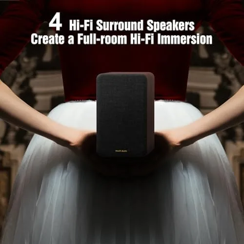 The soundbar and subwoofer compared with a full surround speaker setup