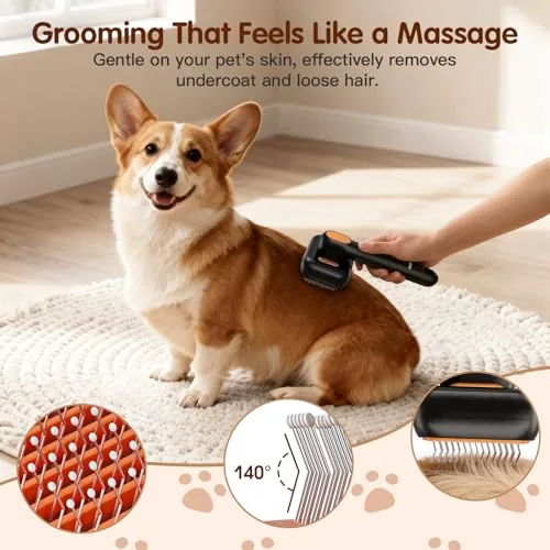 Brush releasing fine cool mist over a cat coat during grooming