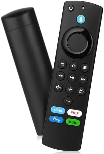 Replacement Fire voice remote sitting on a coffee table