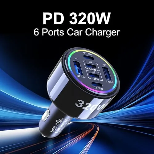 Close look at the 320W USB C Car Charger, 6 Ports Type C Car build quality