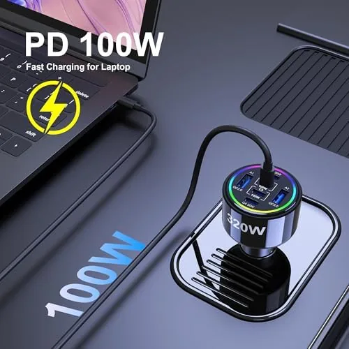 The 320W USB C Car Charger, 6 Ports Type C Car in real use