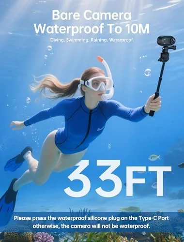 The mini camera next to a full size action camera and a phone mount