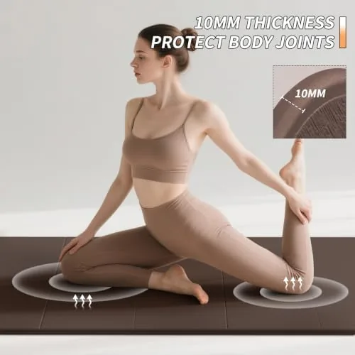 The PAIDU Foldable Yoga Mat 10MM Thick SGS Certified TPE 75x26" in real use
