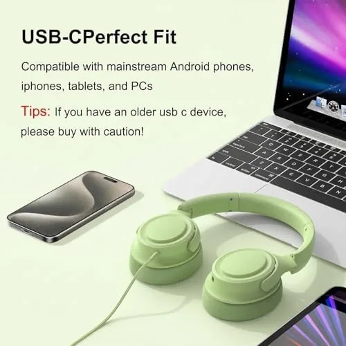 Another view of the ADOOPE Wired Over-Ear Headphones with USB C Connector, Hi-Fi Stereo