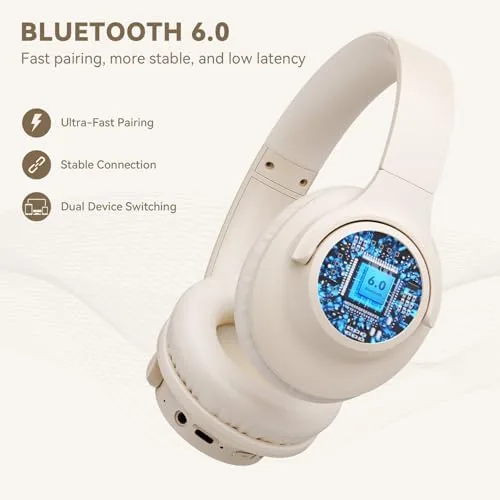 Another view of the KVIDIO Bluetooth Headphones Wireless Over Ear Headsets 65H Playtime |