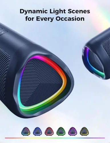 Two navy speakers paired in TWS stereo mode