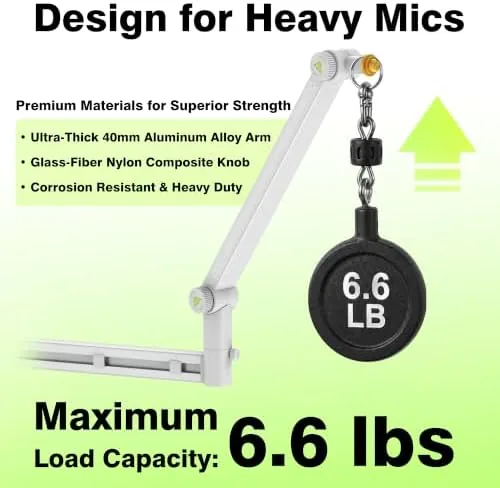 Close look at the AA AUDIO ACCESSORY White Boom Arm Low Profile (Design for build quality