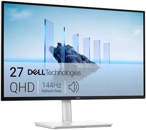 Front view of the Dell 27 Plus QHD monitor S2725DSM in ash white on its stand