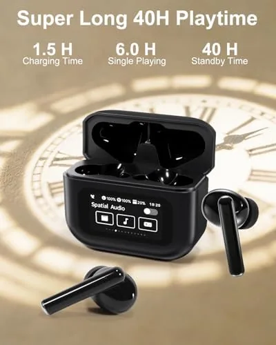 Another view of the Wireless Earbuds Bluetooth Headphones with LED Touchsceen, Black | IPX7