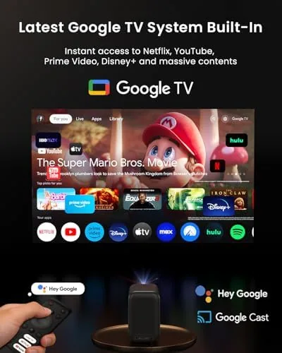 Close look at the Smart Google TV Projector, Licensed Netflix, 4K Supported, 1080P FHD build quality