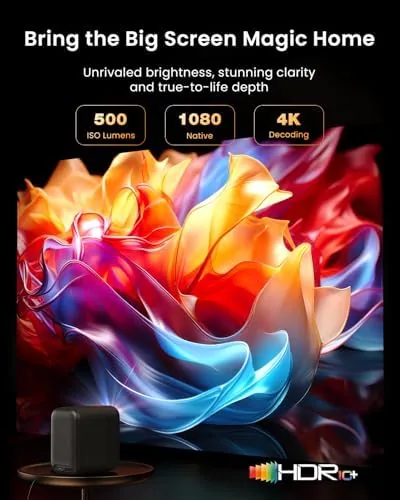 Detail shot of the Smart Google TV Projector, Licensed Netflix, 4K Supported, 1080P FHD features