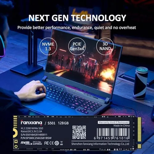 Detail shot of the fanxiang S501 128GB NVMe SSD 3D NAND1.3 PCIe Gen3x4 M.2 features