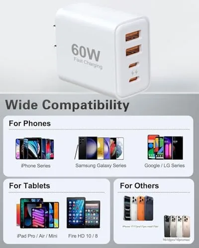 Close look at the 60W Fast Charger Block, 2 Pack, 2USB A+2USB C (30W+30W) build quality