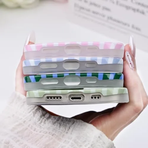 The Cute Striped Case for iPhone 16 6.1",Blue | Non-fade Aesthetic in real use