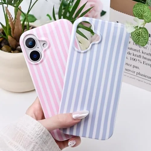 Another view of the Cute Striped Case for iPhone 16 6.1",Blue | Non-fade Aesthetic