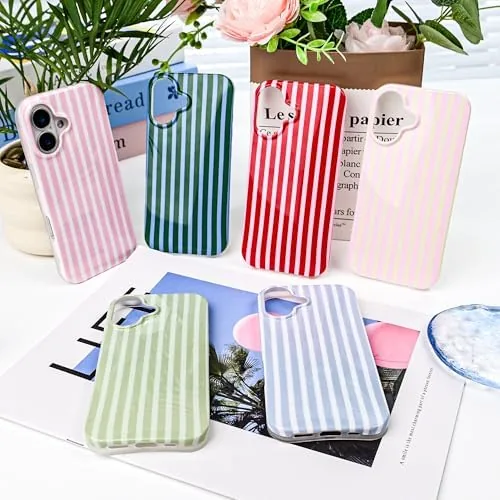 The Cute Striped Case for iPhone 16 6.1",Blue | Non-fade Aesthetic compared in context