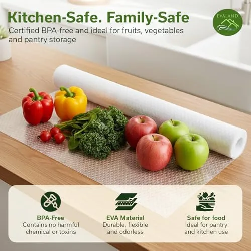 The EVALAND liner compared with adhesive contact paper on a shelf