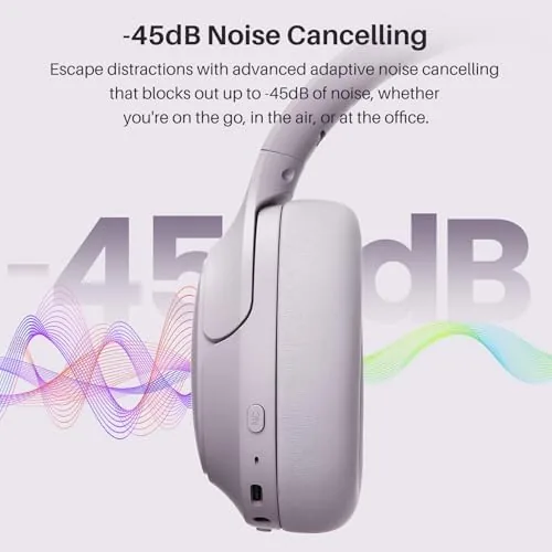 Detail shot of the TOZO HT3 Hybrid Noise Cancelling Wireless Headphones, 90H Over Ear features