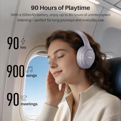 The TOZO HT3 Hybrid Noise Cancelling Wireless Headphones, 90H Over Ear in real use