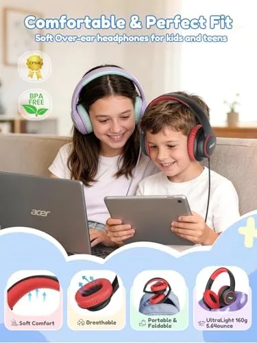 Folded Acer headphones packed inside a school backpack pocket