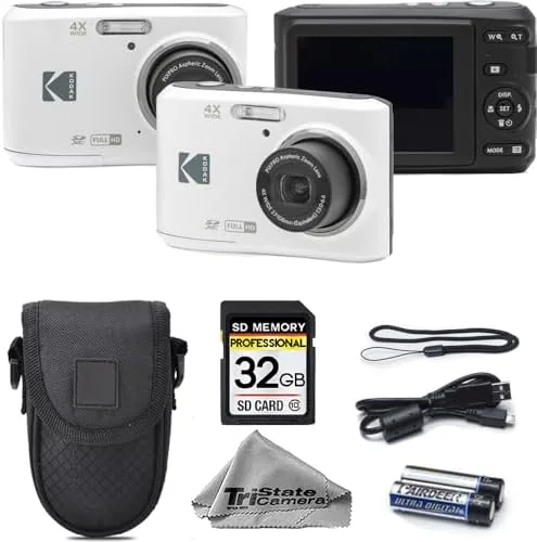 The FZ45 in its carrying case next to the bundled SD card
