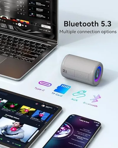Another view of the LENRUE Small Portable Bluetooth Speaker with Lights, TWS Stereo Surround