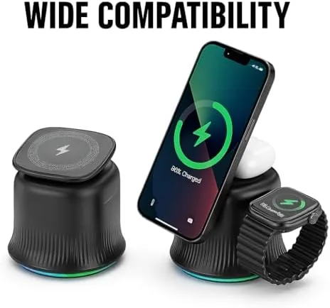 Detail shot of the 3 in 1 Wireless Charging Station for Apple MagSafe Charger features