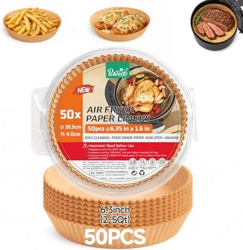 Overview of the PakTalk Air Fryer Liners Disposable, Round Non-Stick Oil Proof Parchment