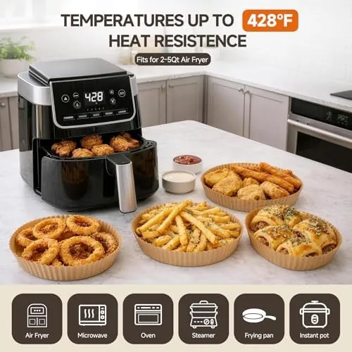 The PakTalk Air Fryer Liners Disposable, Round Non-Stick Oil Proof Parchment in real use