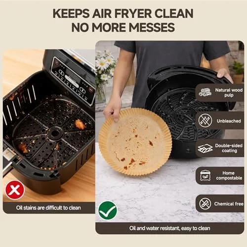 Another view of the PakTalk Air Fryer Liners Disposable, Round Non-Stick Oil Proof Parchment