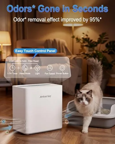 Close look at the Ambersky Air Purifier for Home, True HEPA Filter Cover Up build quality