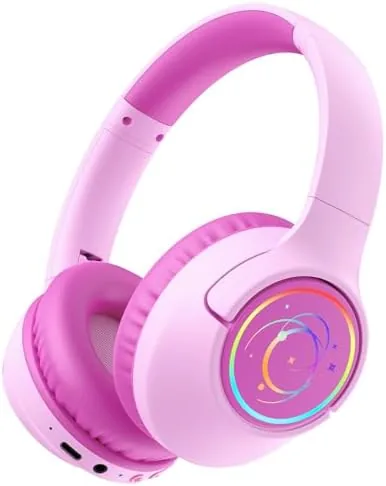 Overview of the Kids Bluetooth Headphones, 85H Playtime for Toddler, Fuscia Pink with