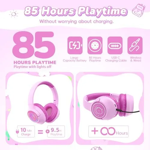 Close look at the Kids Bluetooth Headphones, 85H Playtime for Toddler, Fuscia Pink with build quality