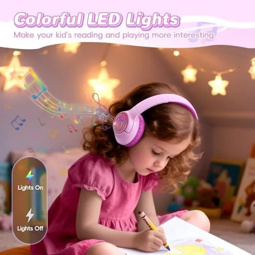 Detail shot of the Kids Bluetooth Headphones, 85H Playtime for Toddler, Fuscia Pink with features