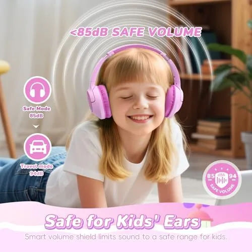 The Kids Bluetooth Headphones, 85H Playtime for Toddler, Fuscia Pink with in real use