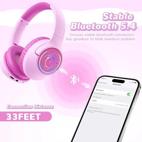 The Kids Bluetooth Headphones, 85H Playtime for Toddler, Fuscia Pink with compared in context
