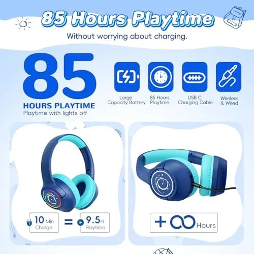 Close look at the Kids Bluetooth Headphones with 85H Playtime for Toddler Boy, Navy build quality