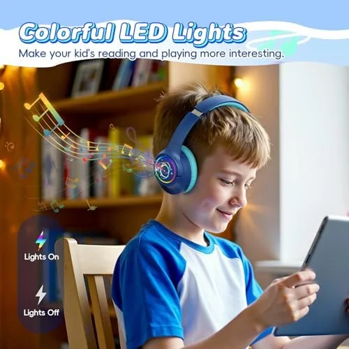 Detail shot of the Kids Bluetooth Headphones with 85H Playtime for Toddler Boy, Navy features