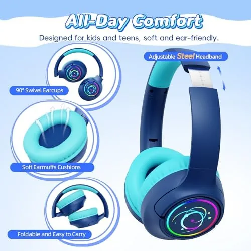 Another view of the Kids Bluetooth Headphones with 85H Playtime for Toddler Boy, Navy