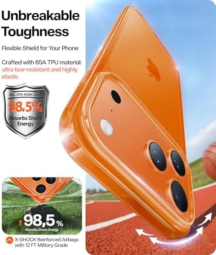 The orange case on the iPhone showing the color after a month of use