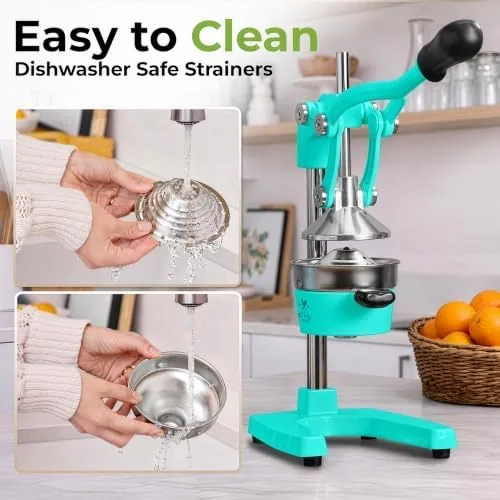The cast iron press next to a plastic hand squeezer and an aluminum press