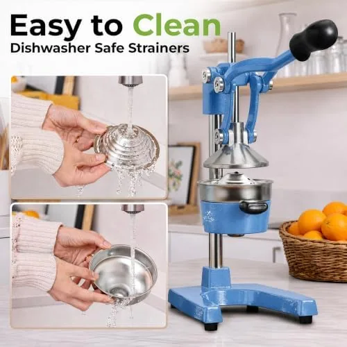 The cast iron press beside an aluminum press and a plastic squeezer