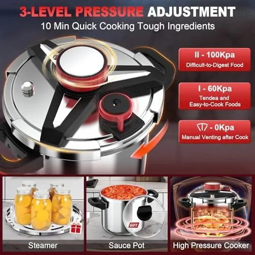 The stainless pressure cooker beside an electric multi cooker