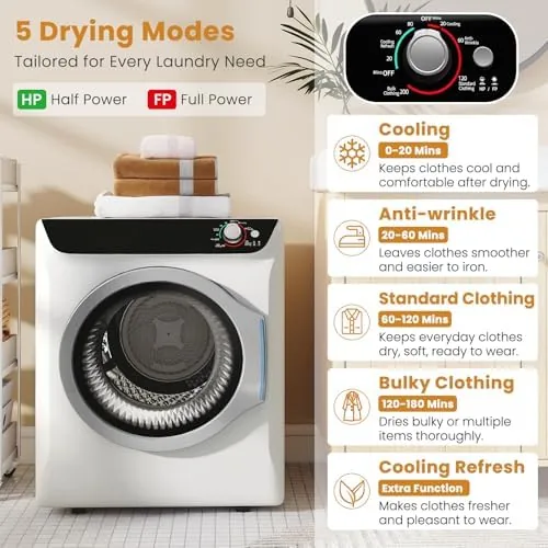 The ventless dryer open with a load of laundry inside