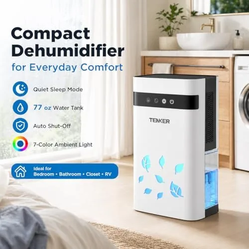 The Dehumidifier for Home, 77oz Water Tank (1000 sq.ft) Dehumidifiers, Quiet in real use