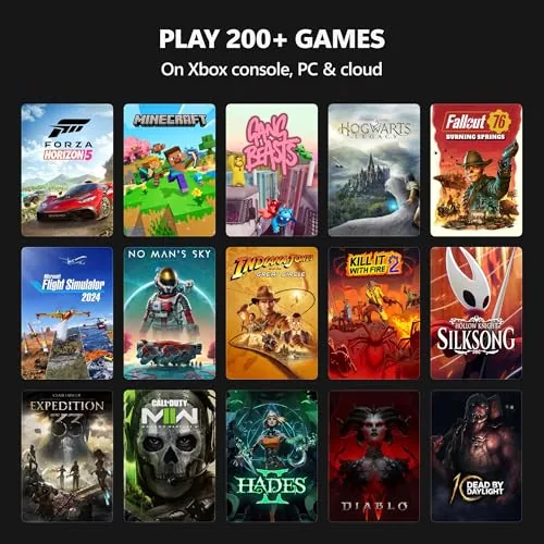 The Game Pass library interface showing games across console and PC
