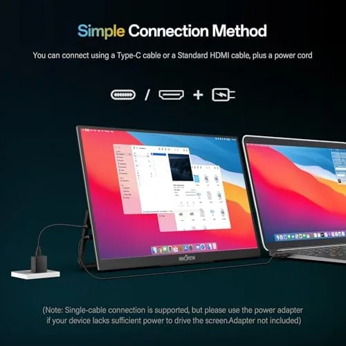 The monitor packed into its sleeve inside a laptop backpack