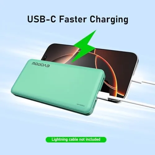 The power bank charging a smartphone through the USB-C cable
